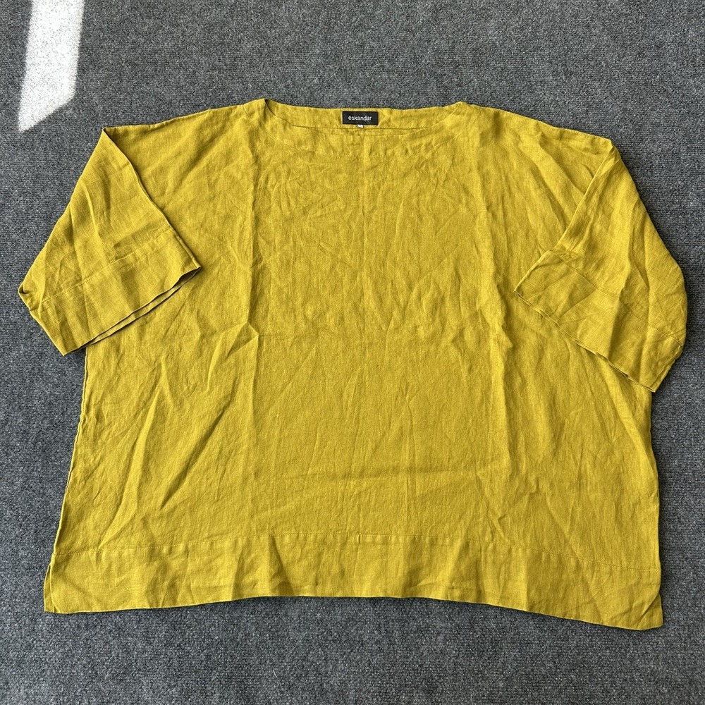 Eskandar Sz 1 Linen Pullover Tunic Blouse Shirt Peasant Smock Sunshine Yellow